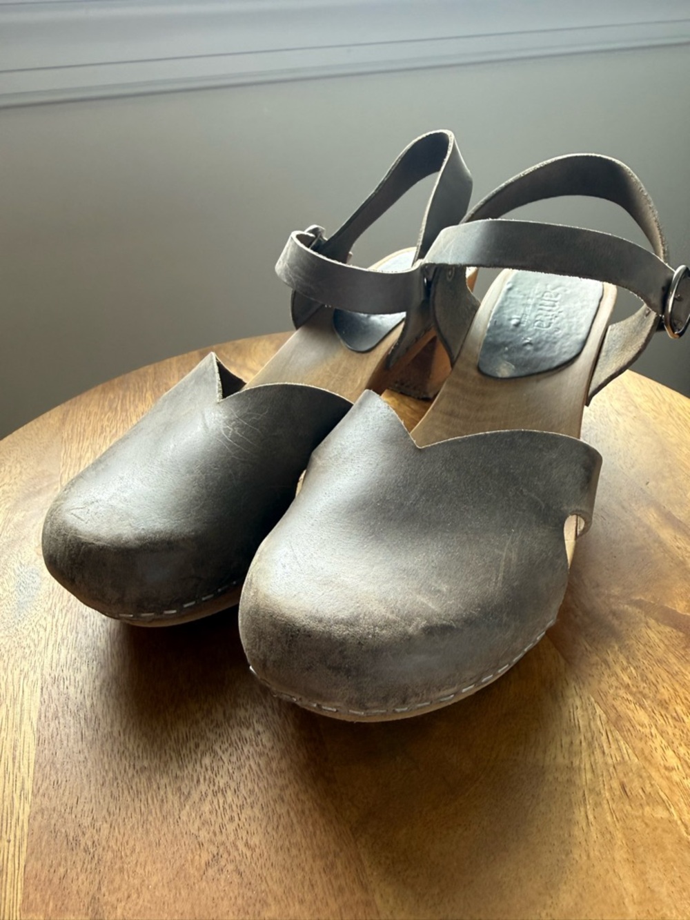 Sanita Brown Leather Closed-Toe Clog Sandals with Ankle Strap
